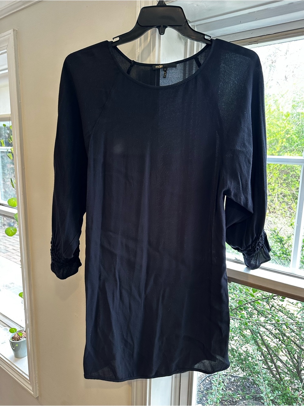 Maje Black Long Sleeve Tunic with Gathered Cuffs